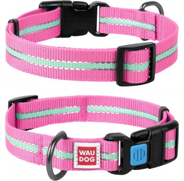 Ошейник Waudog Nylon светонакопительный, ширина 15 мм, длина 23-35 см, розовый
