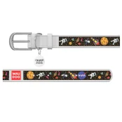 Ошейник Waudog Printed с рисунком "NASA", премиум кожа, металлическая пряжка, 20 мм 30-39 см, белый