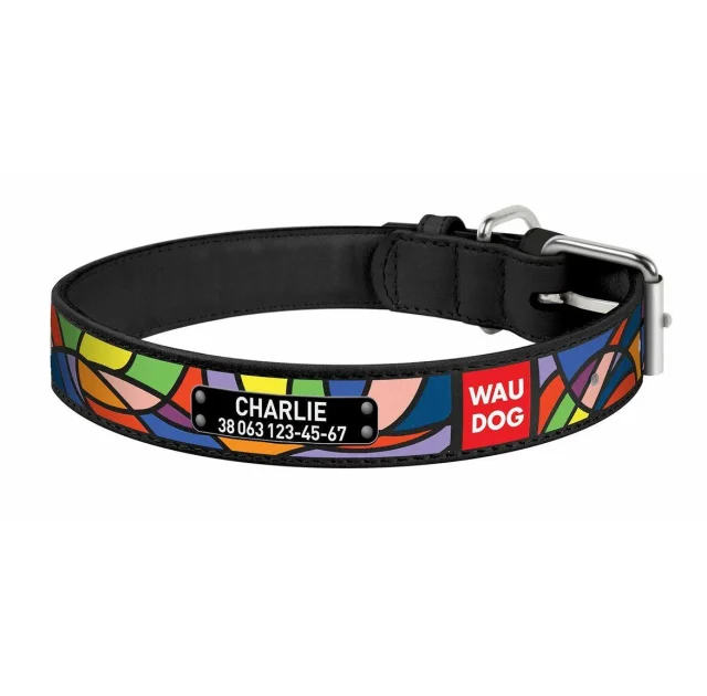 Нашийник Waudog з малюнком "Вітраж" ширина 25 мм, довжина 38-49 см, чорний