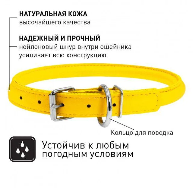 Нашийник Waudog Glamour круглий, діаметр 10 мм, довжина 33-41 см, жовтий
