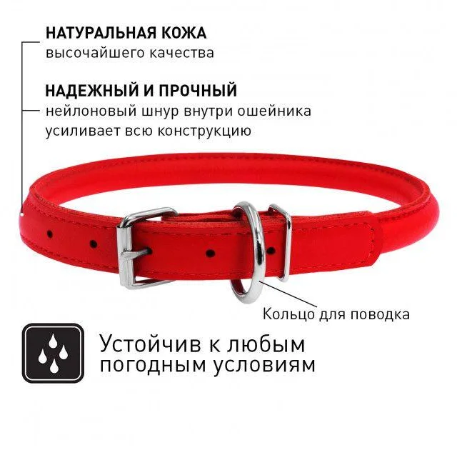 Нашийник Waudog Glamour круглий, діаметр 6 мм, довжина 17-20 см, червоний