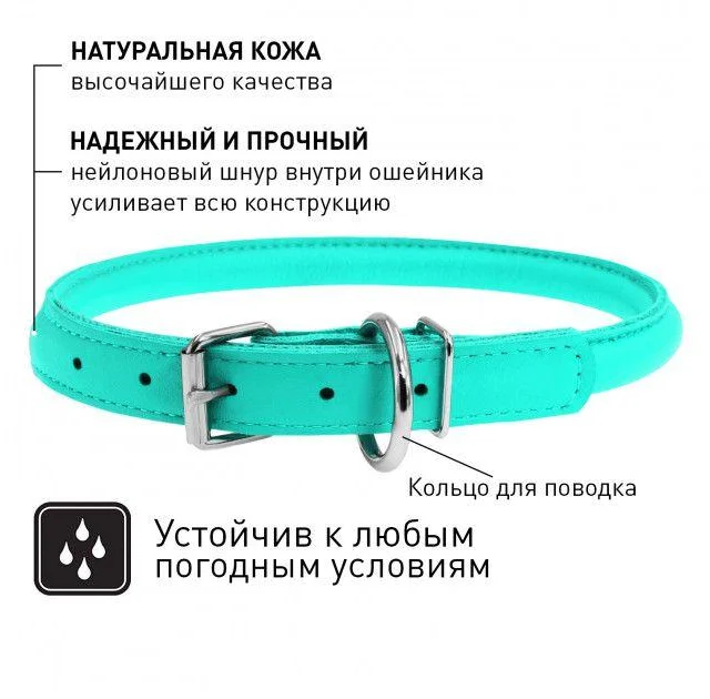 Ошейник Waudog Glamour круглый, диаметр 8 мм, длина 20-25 см, ментоловый