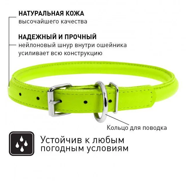 Нашийник Waudog Glamour круглий, діаметр 8 мм, довжина 25-33 см, салатовий