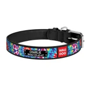 Ошейник Waudog с рисунком "Цветы" ширина 20 мм, длина 30-39 см, черный