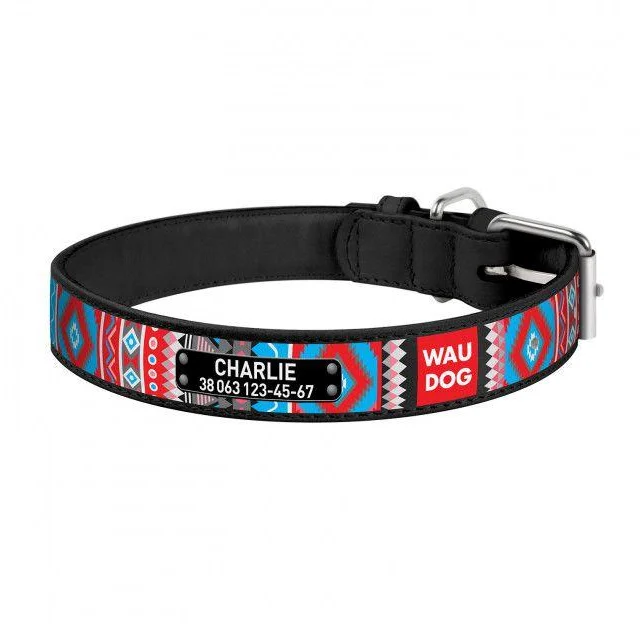 Нашийник Waudog з малюнком "Етно" ширина 12 мм, довжина 21-29 см, чорний