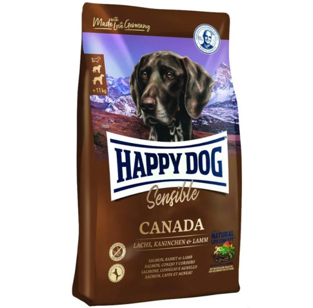 Сухой корм Happy Dog Canada для взрослых собак с 6 месяцев с чувствительным пищеварением, с лососем, 1 кг