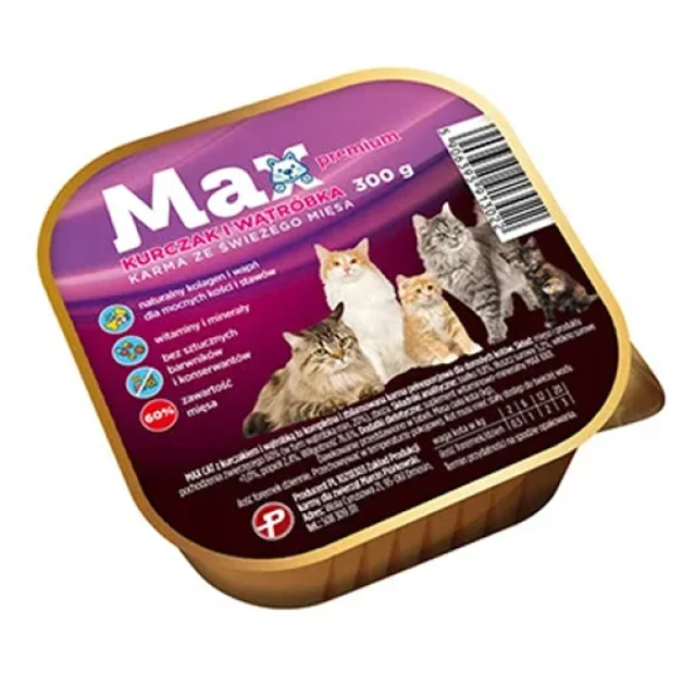 Влажный корм Karma Max Премиум для взрослых кошек со вкусом курятины и печени, 300 г