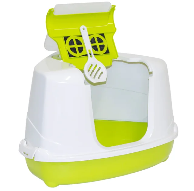 Закрытый туалет Moderna Flip Cat для кошек, угловой, ярко-зелёный, 56 х 45 х 39 см