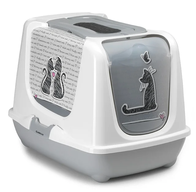 Туалет Moderna Trendy Cat Cats in Love для кошек, c фильтром и совком, светло-серый, 57,4 х 44,8 х 42,7 см