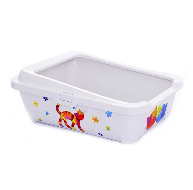 Открытый туалет Moderna Hercules Friends Forever для кошек c бортиком, белый, 51 х 39 х 19 см