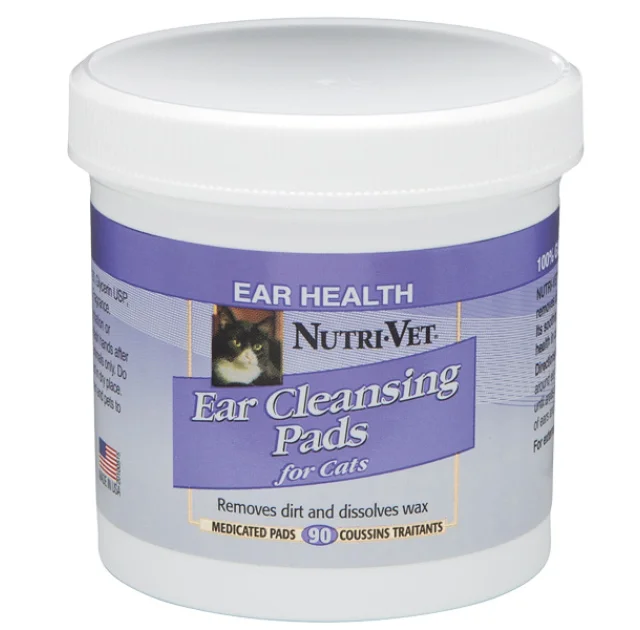 Влажные салфетки Nutri-Vet Feline Ear Wipe для гигиены ушей для кошек, 90 шт