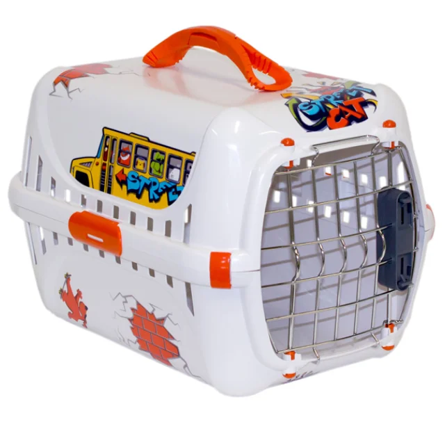 Переноска Moderna Trendy Runner Graffiti Street для кошек и собак, бело-голубая, 49.4×30.4×32.2 см