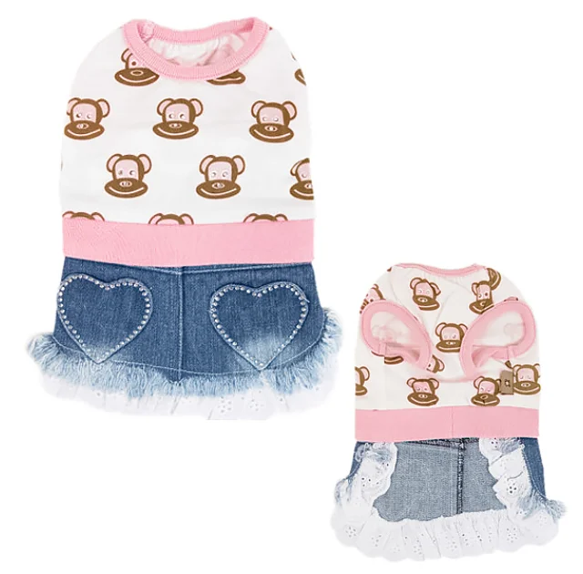 Футболка Monkey Daze Logo Dress з джинсової спідницею для собак, розмір XS, різнобарвне