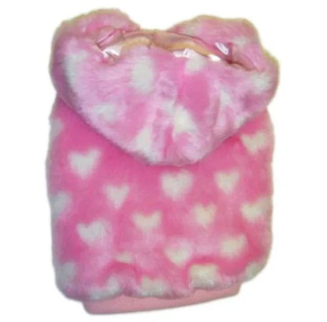 Шубка Monkey Daze Pink Heart Faux Fur з капюшоном, для собак, розмір XS, рожева