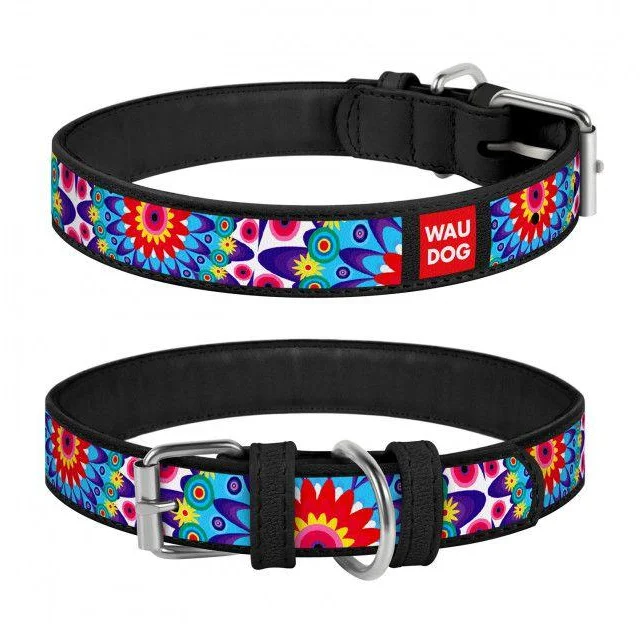 Нашийник Waudog з малюнком "Квіти" ширина 15 мм, довжина 27-36 см, чорний