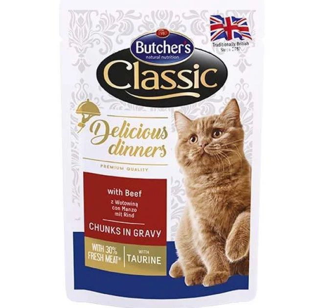 Влажный корм Butcher's Cat Delicious для кошек, с говядиной, пауч, 100 г