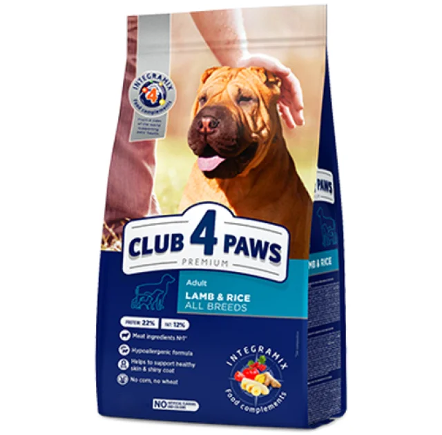 Сухий корм Клуб 4 Лапи Adult All Breeds Premium для дорослих собак всіх порід, з ягням і рисом, 14 кг
