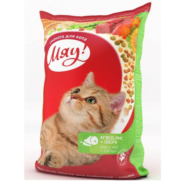 Сухой корм Мяу для взрослых кошек с мясом, рисом и овощами, 14 кг