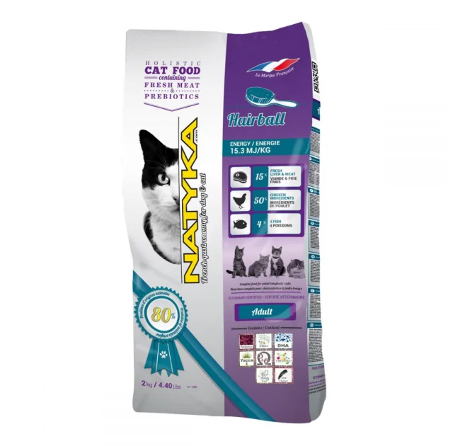 Сухий корм Natyka Cats Adult Hairball Холістік для дорослих довгошерстих кішок, 2 кг