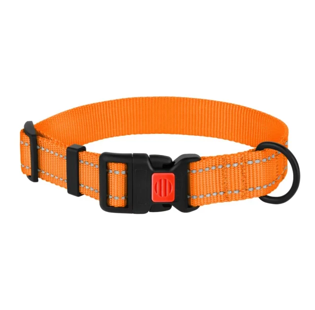 Нашийник нейлоновий BronzeDog Active для собак, з світловідображення, 20 мм / 30-40 см, помаранчевий, 51Т