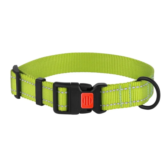 Нашийник нейлоновий BronzeDog Active для собак, з світловідображення, 25 мм / 43-66 см, салатовий, 53т