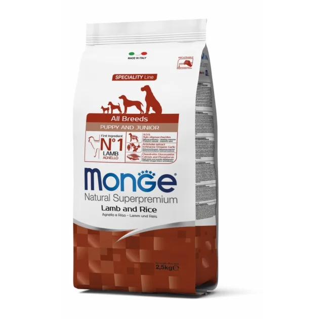 Сухой корм MONGE DOG All breeds Puppy & Junior ягненок с рисом, 2.5 кг
