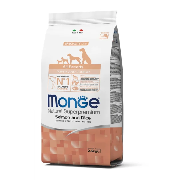Сухой корм MONGE DOG All breeds Puppy & Junior лосось с рисом, 2.5 кг