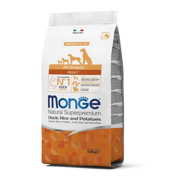 Сухой корм MONGE DOG All breeds Adult утка с рисом, 2.5 кг
