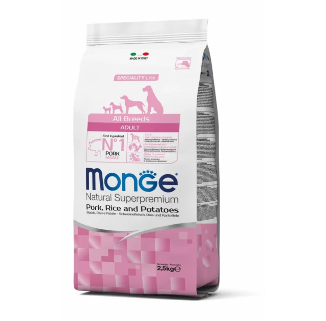 Сухой корм MONGE DOG All breeds Adult свинина, рис и картофель, 2.5 кг