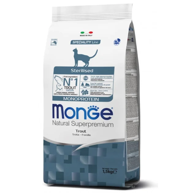 Сухой корм MONGE CAT Monoprotein Sterilised с форелью, 1.5 кг