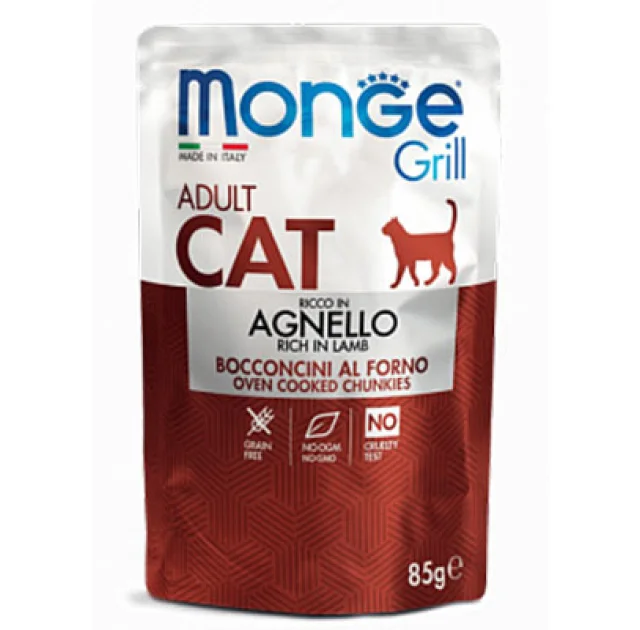 Влажный корм MONGE CAT GRILL Adult ягненок, 85 г