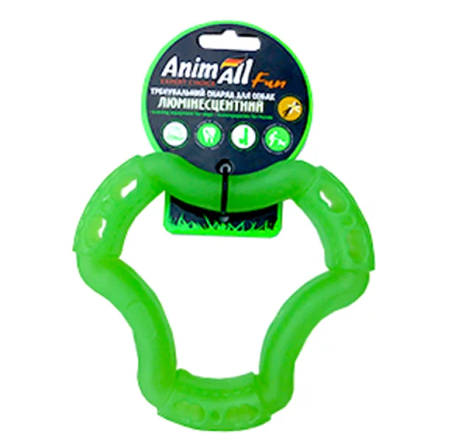 Іграшка AnimAll Fun кільце 6 сторін для собак, люмінесцентна, 15 см, зелена