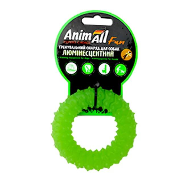 Іграшка AnimAll Fun кільце з шипами для собак, люмінесцентна, 9 см, зелена