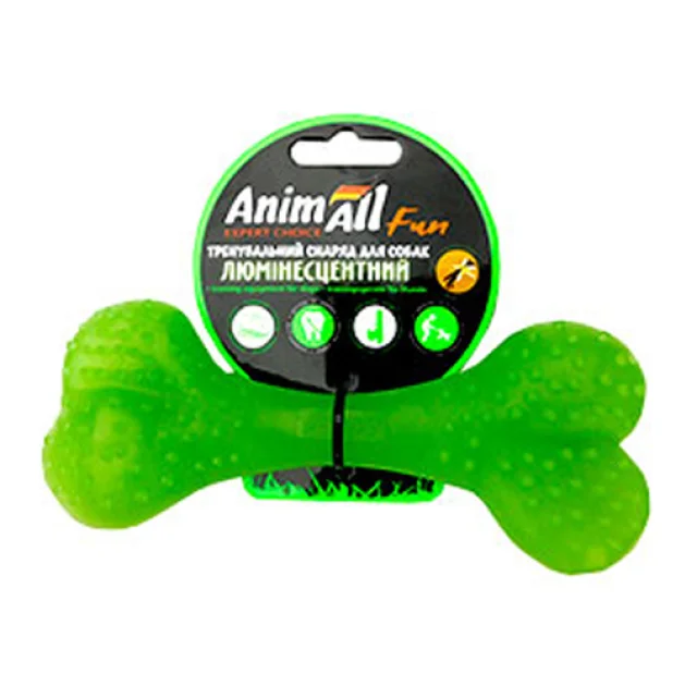 Іграшка AnimAll Fun кістка для собак, люмінесцентна, 15 см, зелена