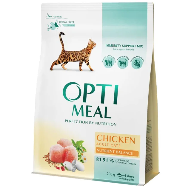 Сухой корм Optimeal для взрослых кошек, с курицей, 200 г