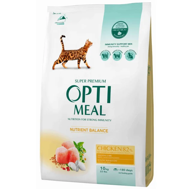 Сухой корм Optimeal для взрослых кошек, с курицей, 10 кг