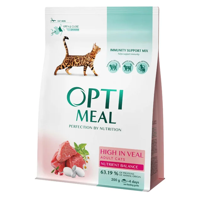 Сухой корм Optimeal для взрослых кошек, с телятиной, 200 г