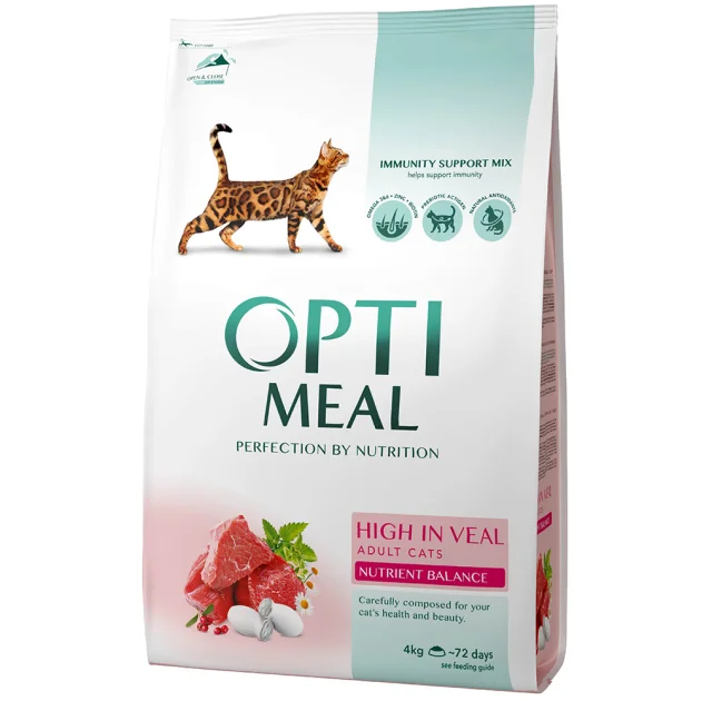 Сухой корм Optimeal для взрослых кошек, с телятиной, 4 кг