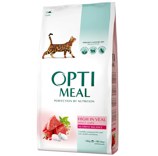 Сухой корм Optimeal для взрослых кошек, с телятиной, 10 кг