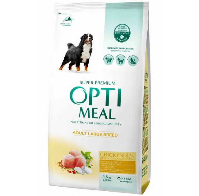 Сухой корм Optimeal для взрослых собак крупных пород, с курицей, 1.5 кг