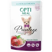 Беззерновой вологий корм Optimeal для цуценят мініатюрних і малих порід, з телятиною і курячим філе в соусі, 85 г