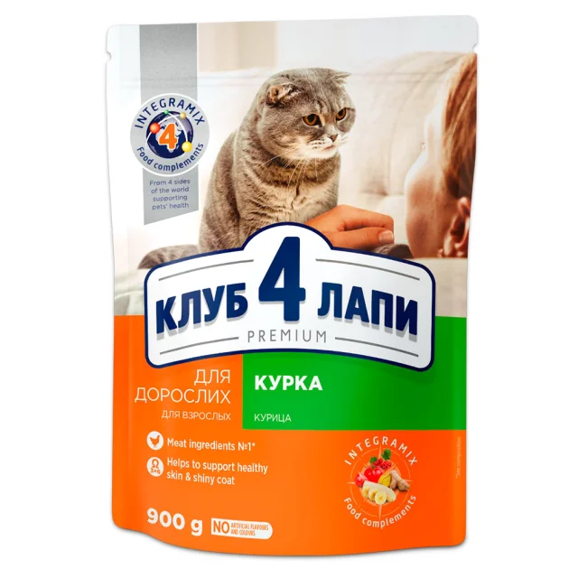 Сухой корм Клуб 4 Лапы Adult Cat Premium для взрослых кошек, с курицей, 900 г