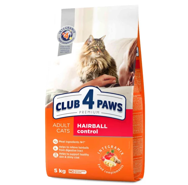 Сухой корм Клуб 4 Лапы Hairball Control Adult Premium для выведения шерсти для взрослых кошек, 5 кг