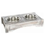 Двойная миска Trixie на деревянной подставке для собак и кошек, 2 х 0,75 л, 42 х 10 х 22 см