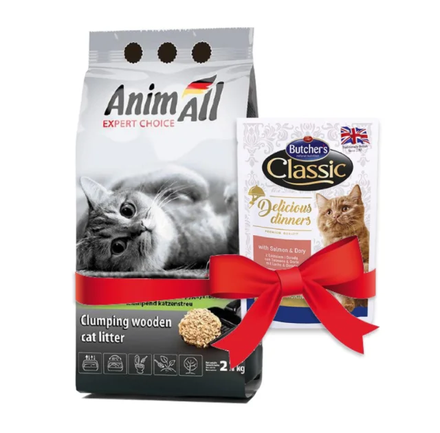 Деревний наповнювач AnimAll, що комкується, для котів, 2.1 кг + подарунок
