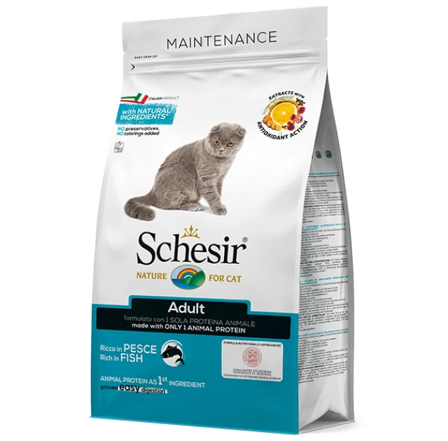 Сухой корм Schesir Cat Adult Fish с рыбой, монопротеиновый, для взрослых котов, 1.5 кг