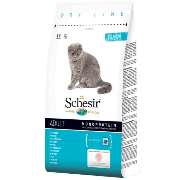 Сухой корм Schesir Cat Adult Fish с рыбой, монопротеиновый, для взрослых котов, 10 кг