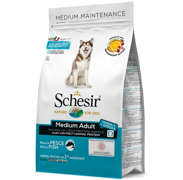 Сухий корм Schesir Dog Medium Adult Fish з рибою, монопротеїновий, для собак середніх порід, 12 кг