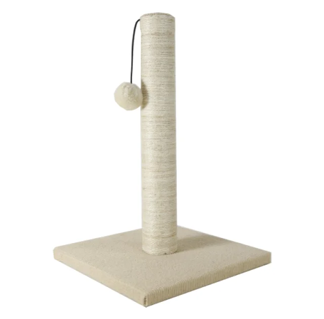 Когтеточка AnimAll с бубоном для кошек, джут, белая, 24х24х37 см