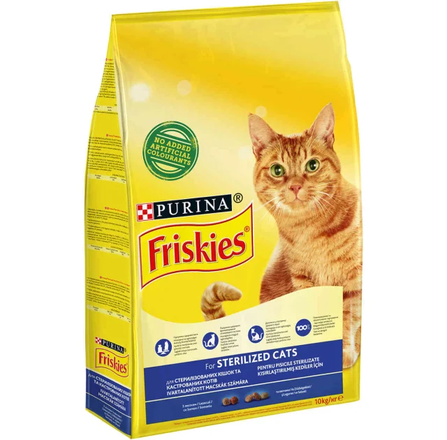 Сухой корм Purina Friskies Sterilised для стерилизованных кошек, с лососем и овощами, 10 кг